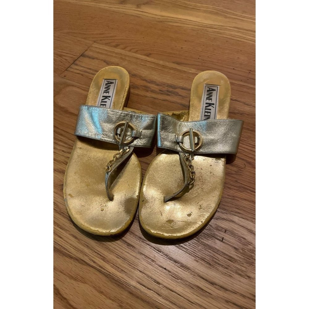 Vintage anne klein II gold shimmer sandals--slim width